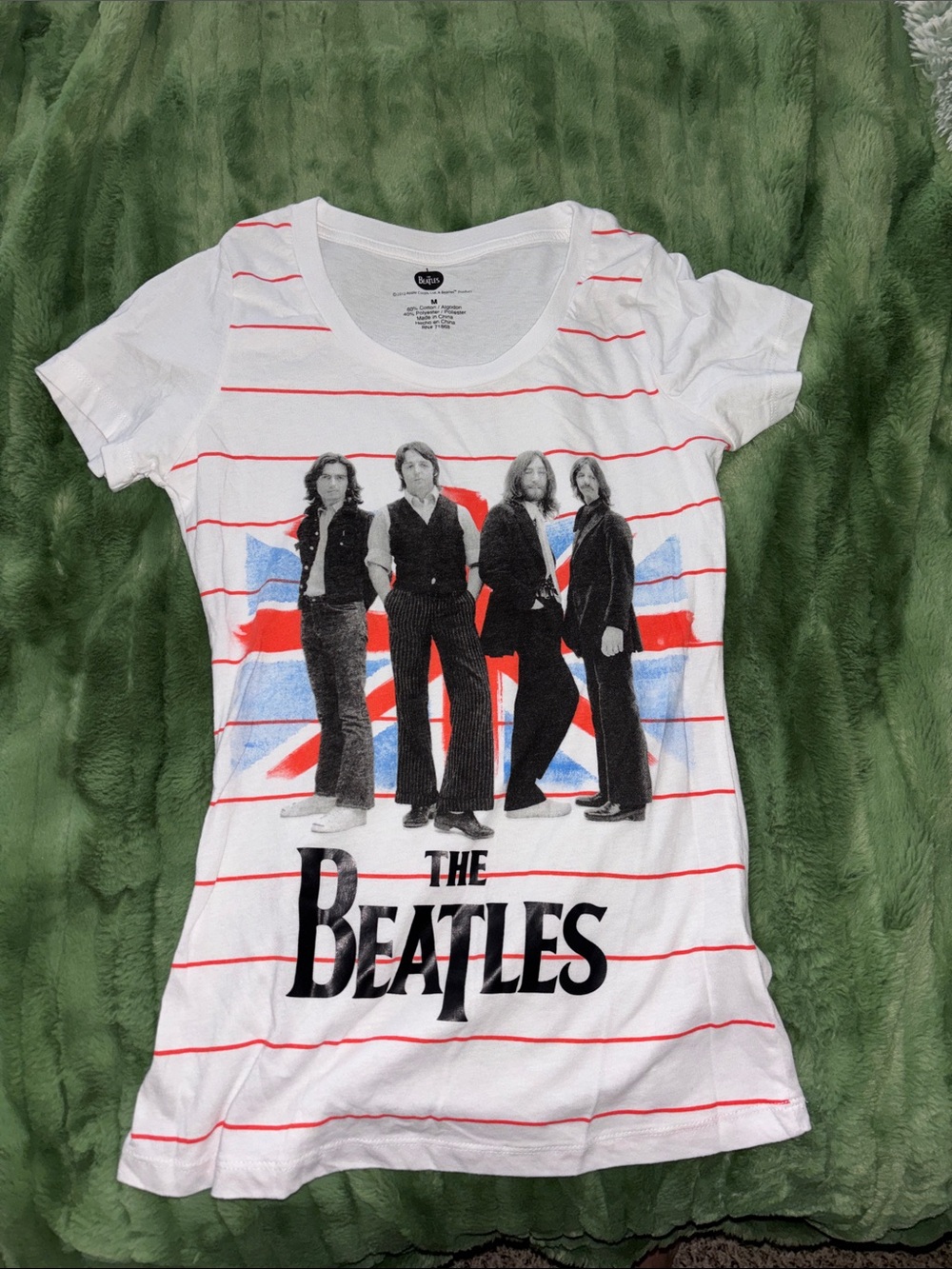 The Beatles White & Red Striped Graphic Tee